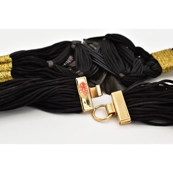 Vintage Made In Italy Waist Belt Mayan Metal Black Weaved Crystal Chunky 26" - Picture 11 of 12